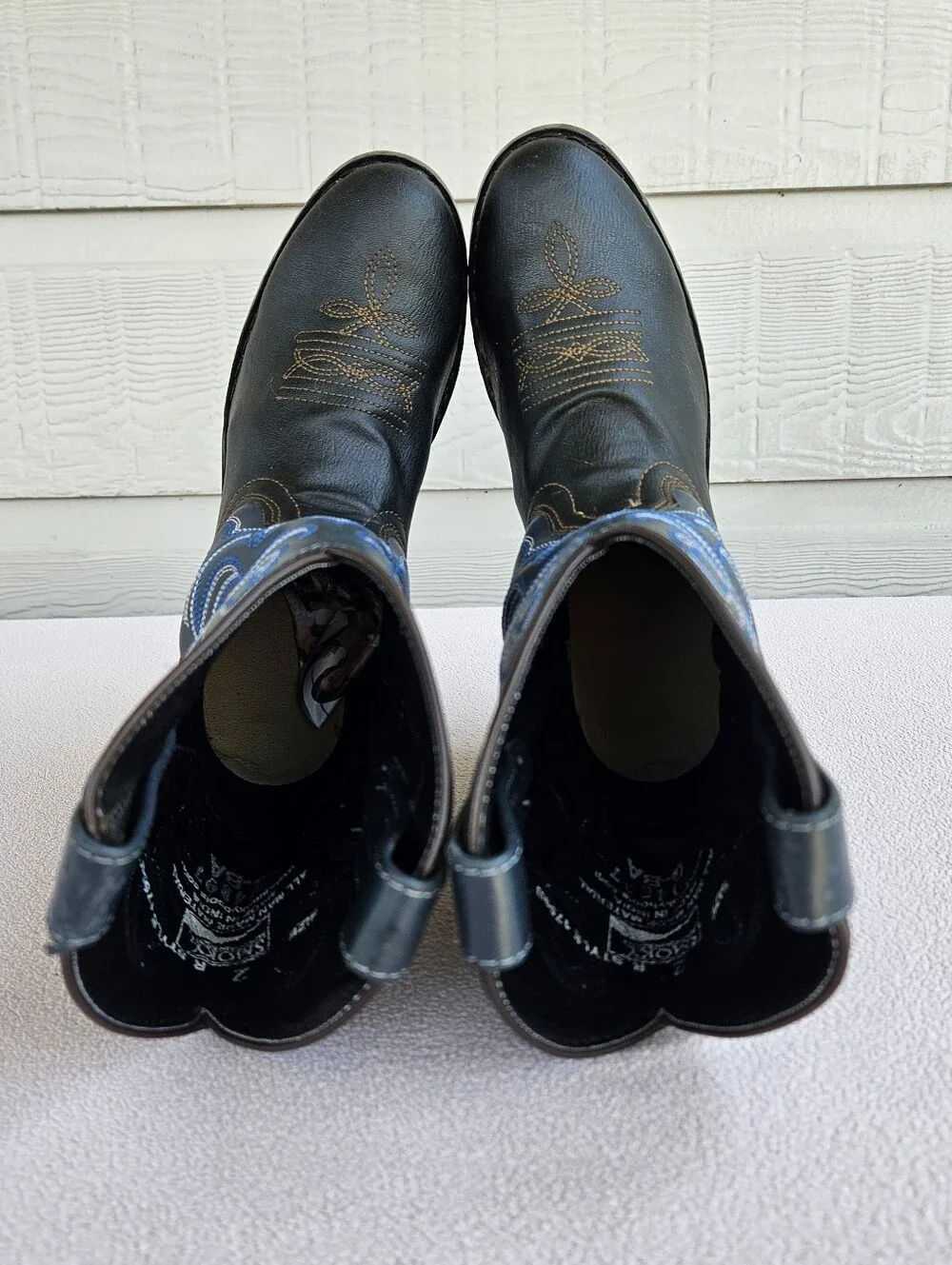 Smoky Mountain Monterey Western Cowboy Boots Youth SZ 2 Black Blue Pointed Toe